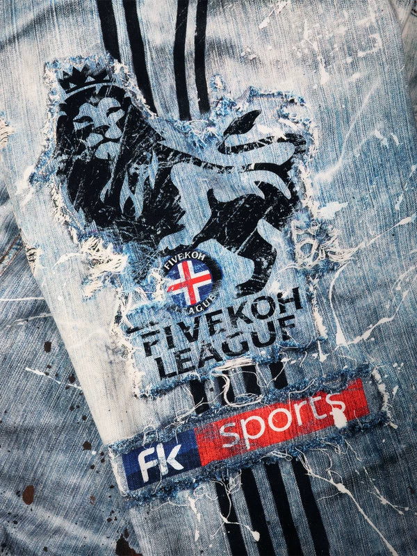 Layered Graphic Distressed Denim Pants 3