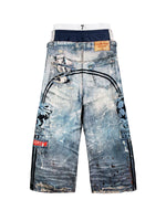 Layered Graphic Distressed Denim Pants 5