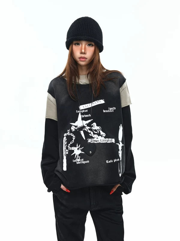 Layered Graphic Patchwork Long Sleeve T-Shirt 1