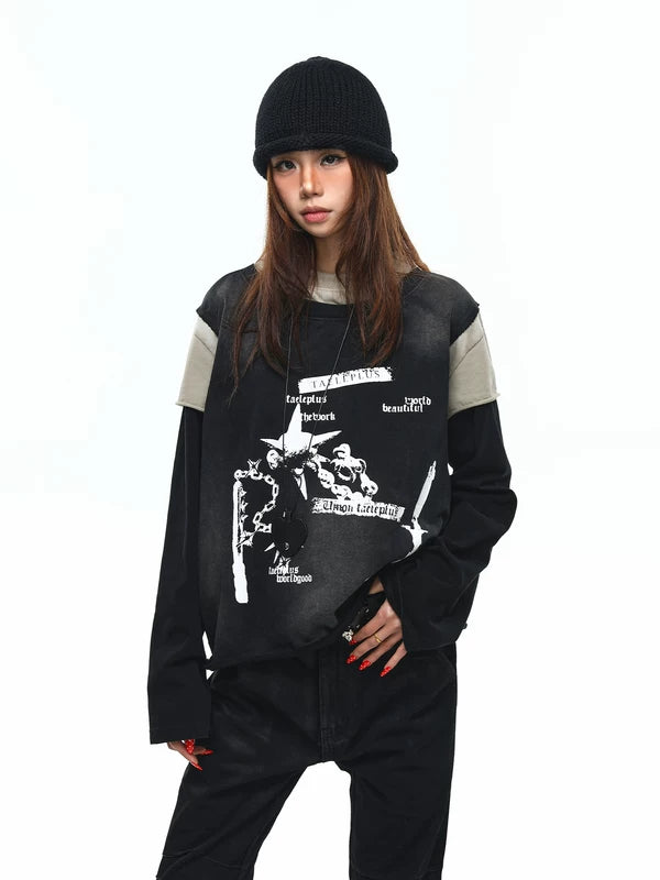 Layered Graphic Patchwork Long Sleeve T-Shirt 4