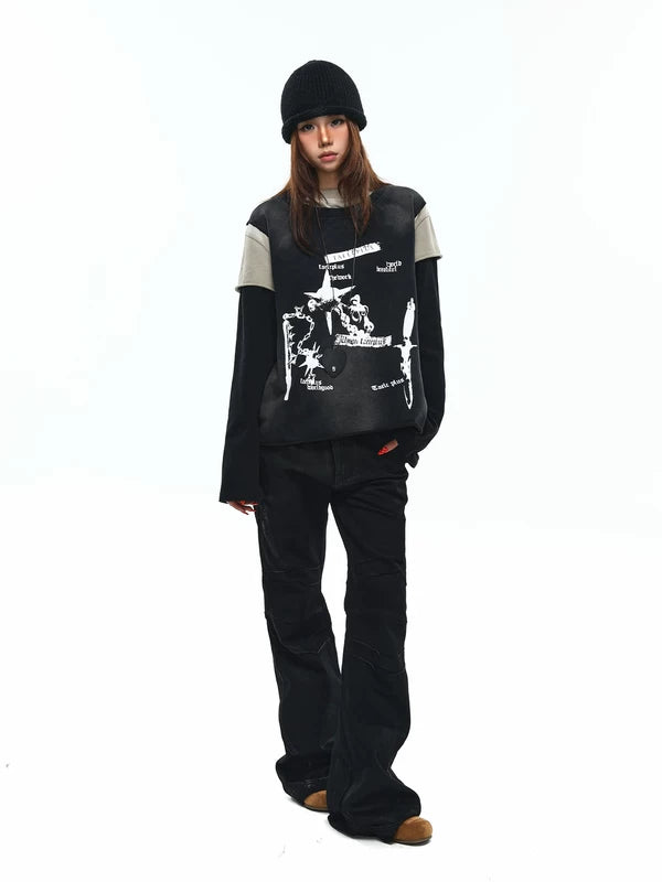 Layered Graphic Patchwork Long Sleeve T-Shirt 5