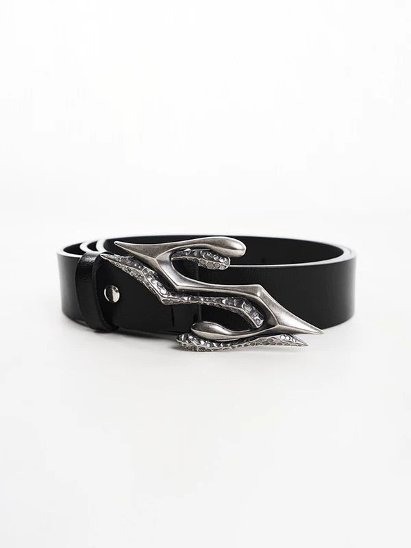 Leather Belt with Sculpted Metal Buckle 1