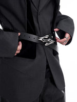 Leather Belt with Sculpted Metal Buckle 3