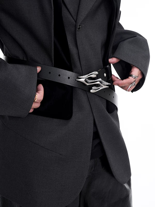 Leather Belt with Sculpted Metal Buckle 3