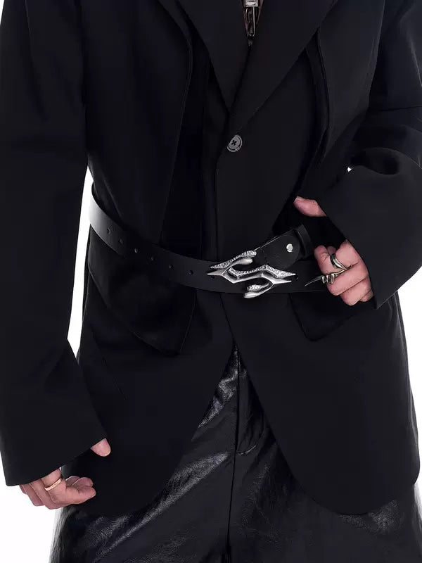 Leather Belt with Sculpted Metal Buckle 4