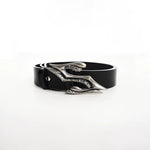 5624742453572, Leather Belt with Sculpted Metal Buckle