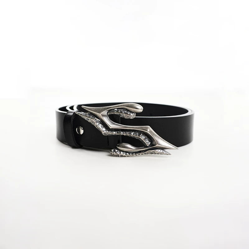 5624742453572, Leather Belt with Sculpted Metal Buckle