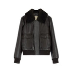 Leather Bomber Jacket with Shearling Collar 1