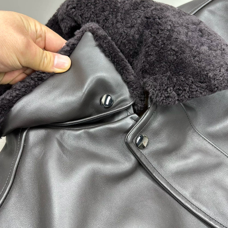 Leather Bomber Jacket with Shearling Collar 4
