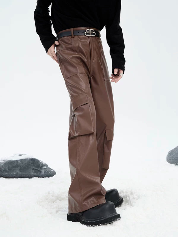 Leather Cargo Pants with Flared Fit 3