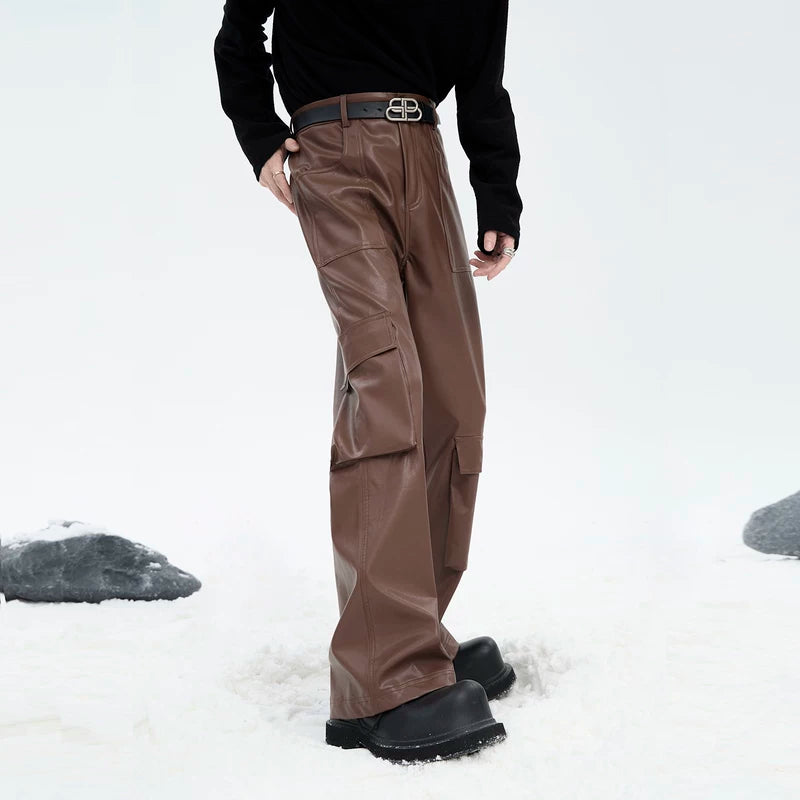 5147624840814,5147624840815,5147624840816,5147624840817, Leather Cargo Pants with Flared Fit