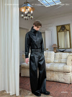 Leather Motorcycle Jacket and Pleated Pants Set 1