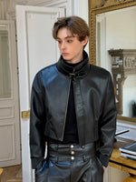 Leather Motorcycle Jacket and Pleated Pants Set 3
