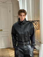 Leather Motorcycle Jacket and Pleated Pants Set 4