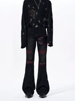 Leather Patchwork Flared Jeans Pants 3