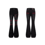 6199998502583,6199998502584,6199998502585,6199998502586, Leather Patchwork Flared Jeans Pants