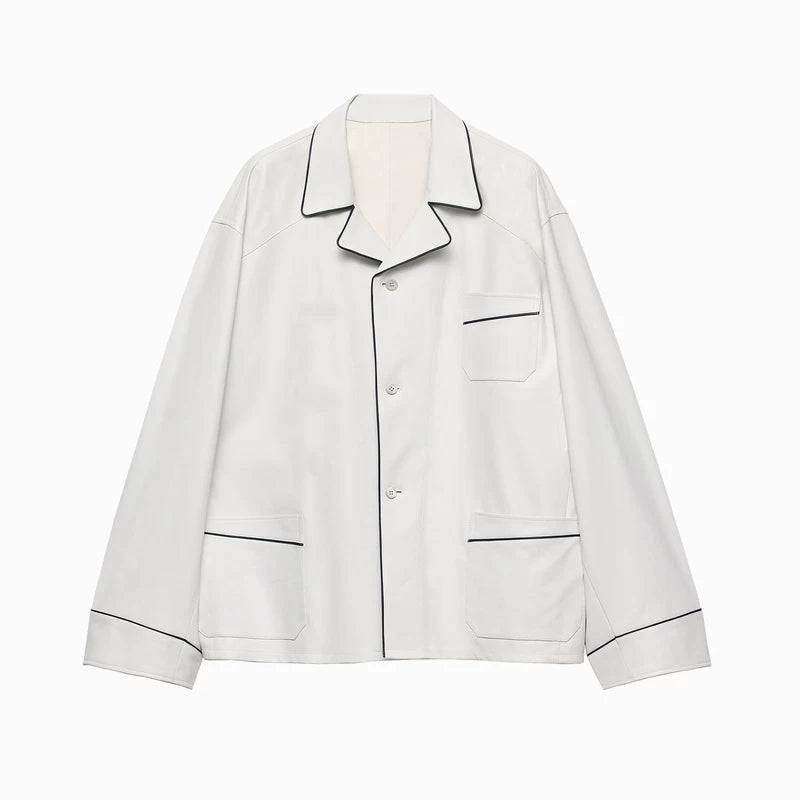 Leather Shirt Jacket with Contrast Piping 1