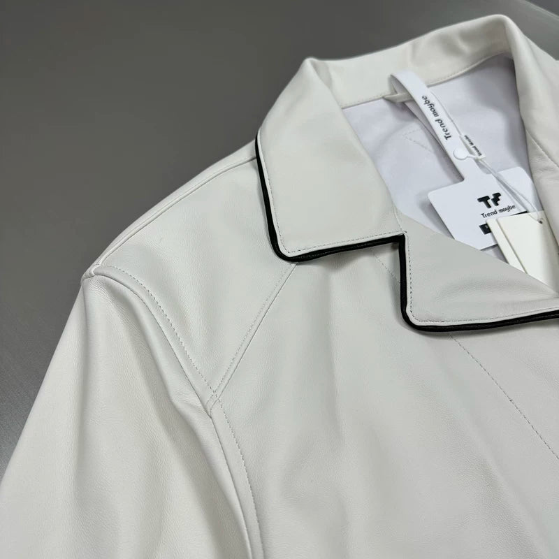Leather Shirt Jacket with Contrast Piping 5