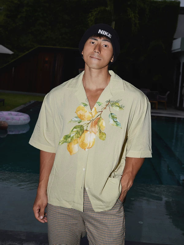 Lemon Print Cuban Collar Short-Sleeve Shirt 1