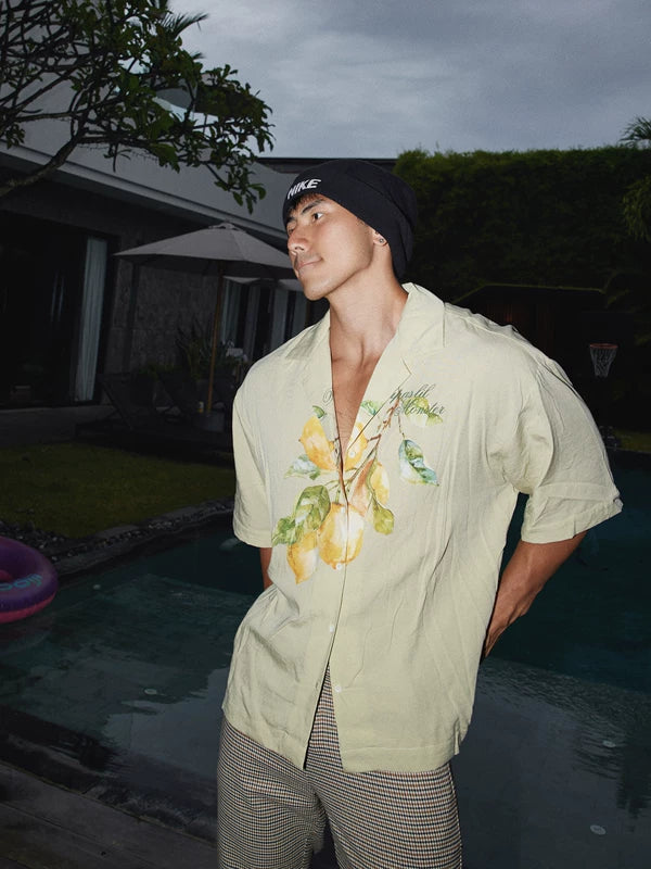 Lemon Print Cuban Collar Short-Sleeve Shirt 5