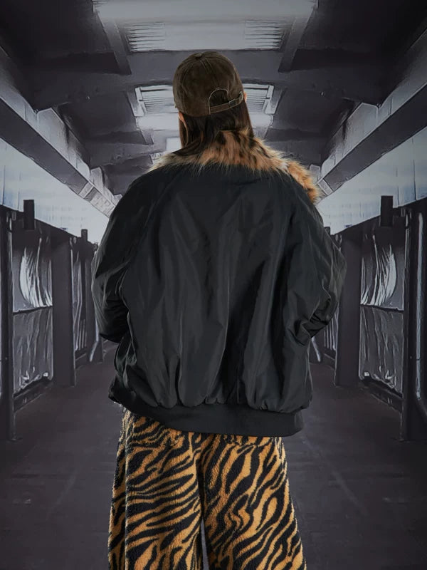 Leopard Faux Fur Collar Padded Jacket 3