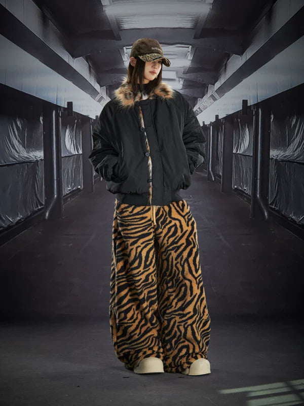 Leopard Faux Fur Collar Padded Jacket 5