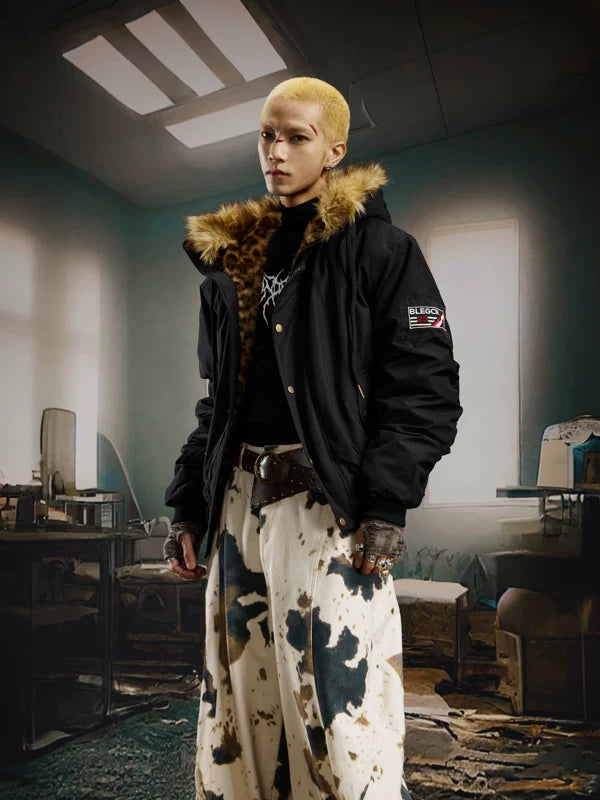 Leopard Faux Fur Hooded Padded Jacket 3