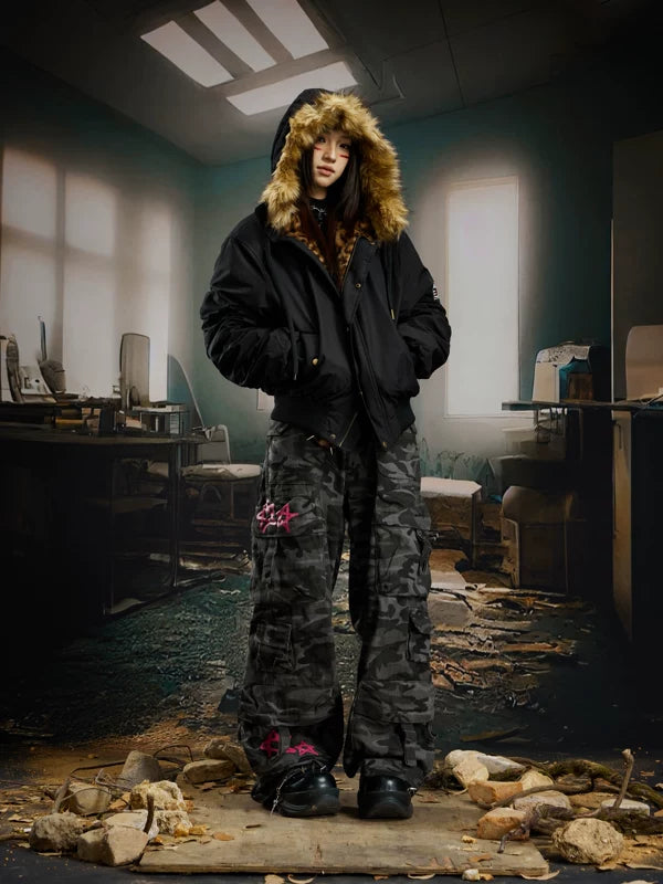 Leopard Faux Fur Hooded Padded Jacket 5
