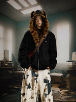 Leopard Furry Hooded Quilted Zip Jacket 1