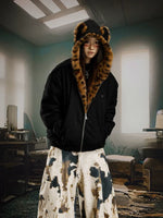 Leopard Furry Hooded Quilted Zip Jacket 2