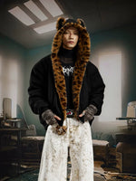 Leopard Furry Hooded Quilted Zip Jacket 3