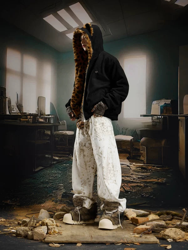 Leopard Furry Hooded Quilted Zip Jacket 5