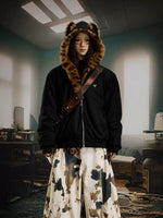 5939495184474,5940775941481,5940775941482,5940775941483, Leopard Furry Hooded Quilted Zip Jacket