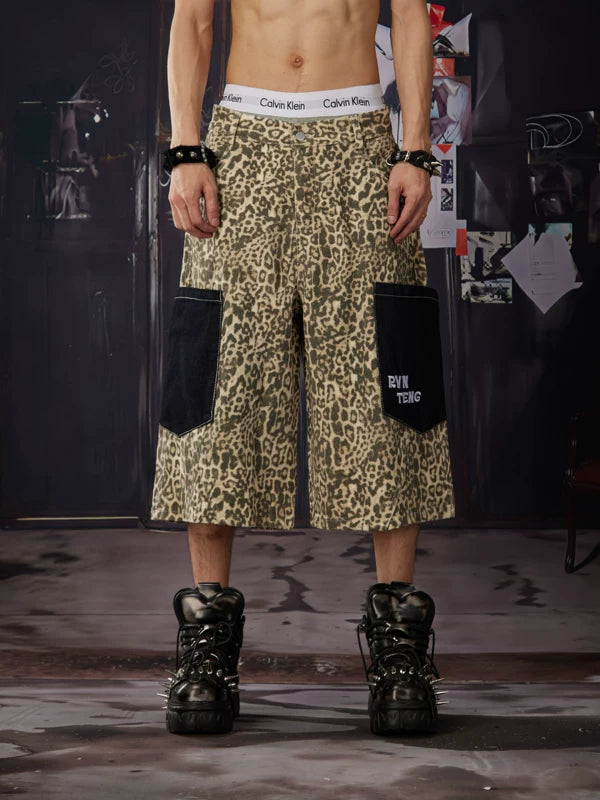 Leopard Patchwork Cargo Capri Pants 1
