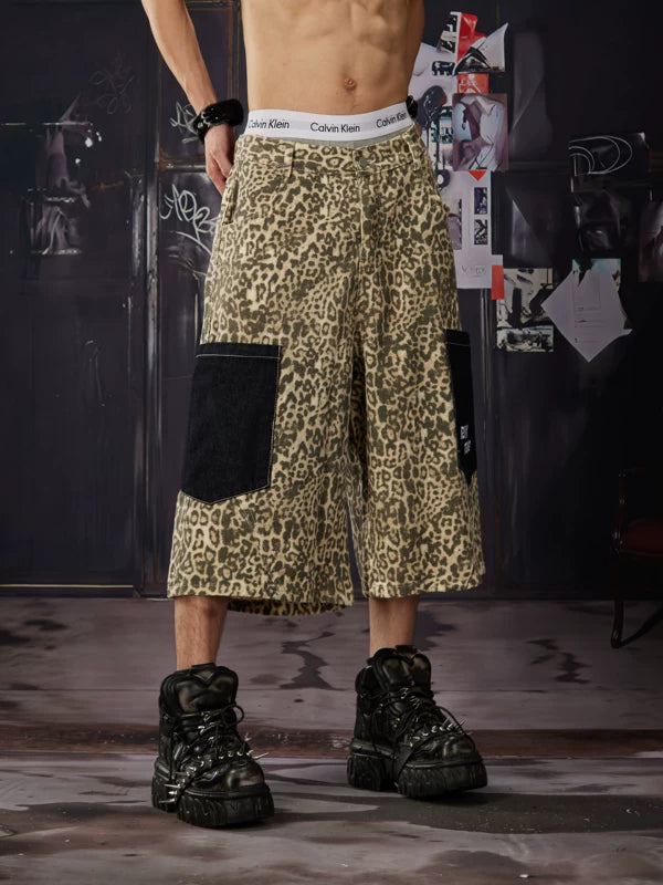 Leopard Patchwork Cargo Capri Pants 3