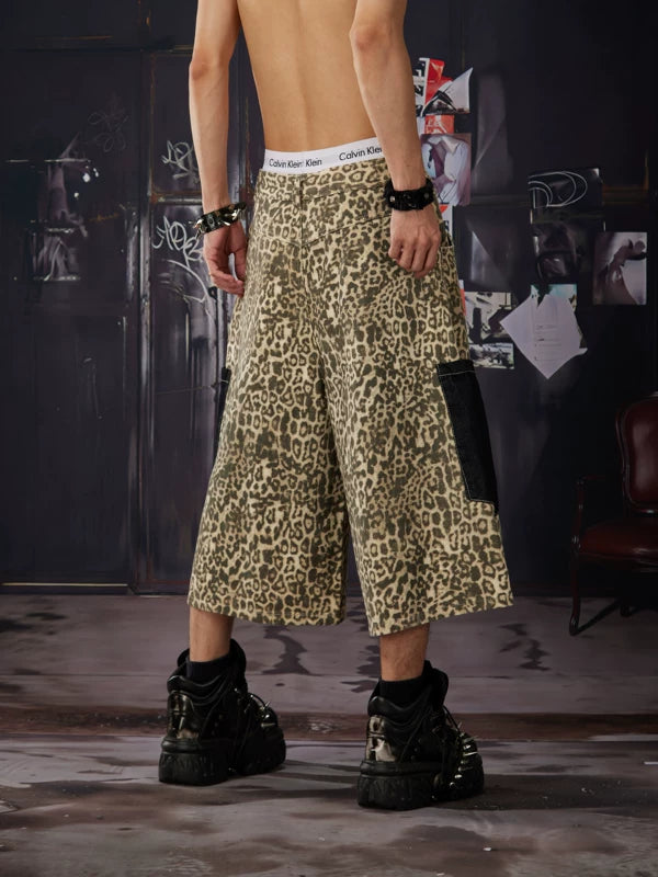Leopard Patchwork Cargo Capri Pants 4