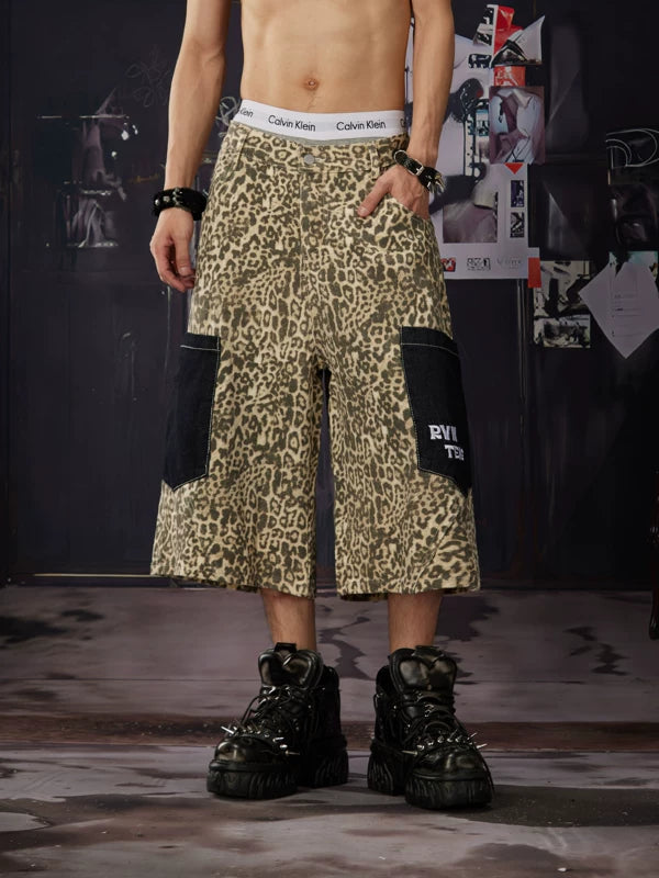 Leopard Patchwork Cargo Capri Pants 5