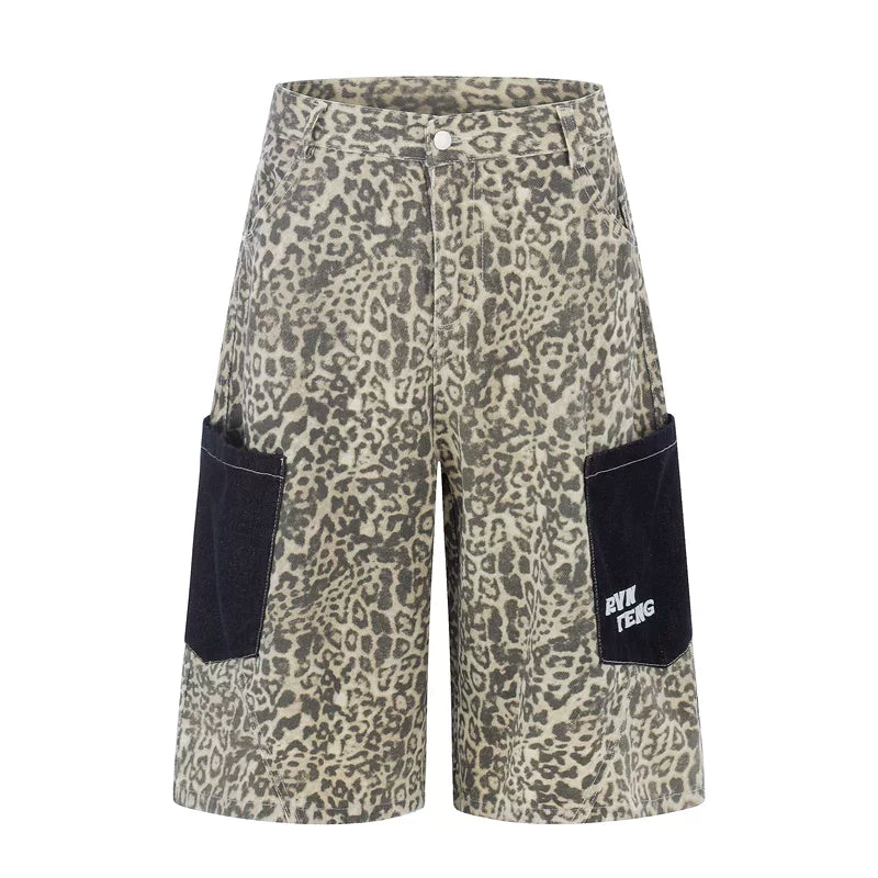 6241907198569,6241907198570,6241907198571,6241907198572, Leopard Patchwork Cargo Capri Pants
