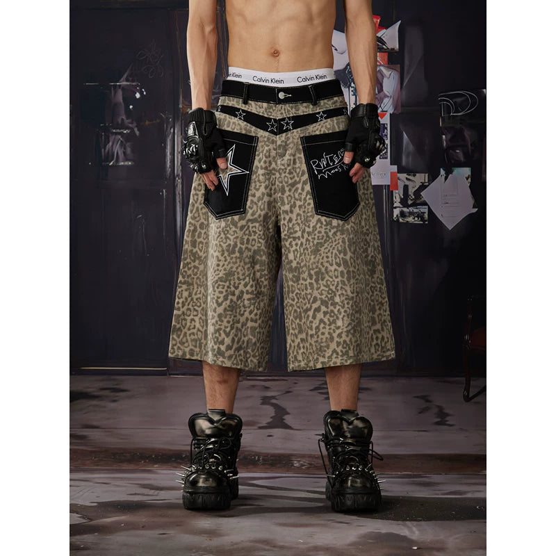 6077631161001,6077631161002,6077631161003,6077631161004, Leopard Patchwork Cargo Pants