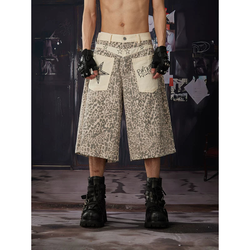6077631161005,6077631161006,6077631161007,6077631161008, Leopard Patchwork Cargo Pants