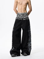 Leopard Patchwork Double Waistband Wide-Leg Pants 2