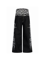 Leopard Patchwork Double Waistband Wide-Leg Pants 5