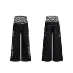 5934008653759,5934008653760,5934008653761,5934008653762, Leopard Patchwork Double Waistband Wide-Leg Pants