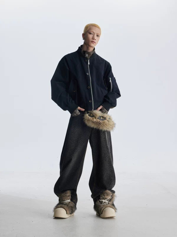 Leopard Patchwork Faux Two-Piece Baseball Jacket 4