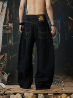 Leopard Patchwork Wide-Leg Curved Denim Pants 3