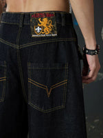 Leopard Patchwork Wide-Leg Curved Denim Pants 4
