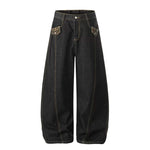 6030847532379,6030847532380,6030847532381,6030847532382, Leopard Patchwork Wide-Leg Curved Denim Pants