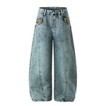 6030847532383,6030847532384,6030847532385,6030847532386, Leopard Patchwork Wide-Leg Curved Denim Pants