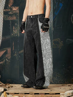 Leopard Patchwork Wide-Leg Distressed Jeans Pants 2