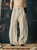 Leopard Patchwork Wide-Leg Distressed Jeans Pants 3